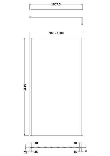 NUIE 1000mm Wetroom Screen Outer Frame 1850x8mm - Brushed Pewter