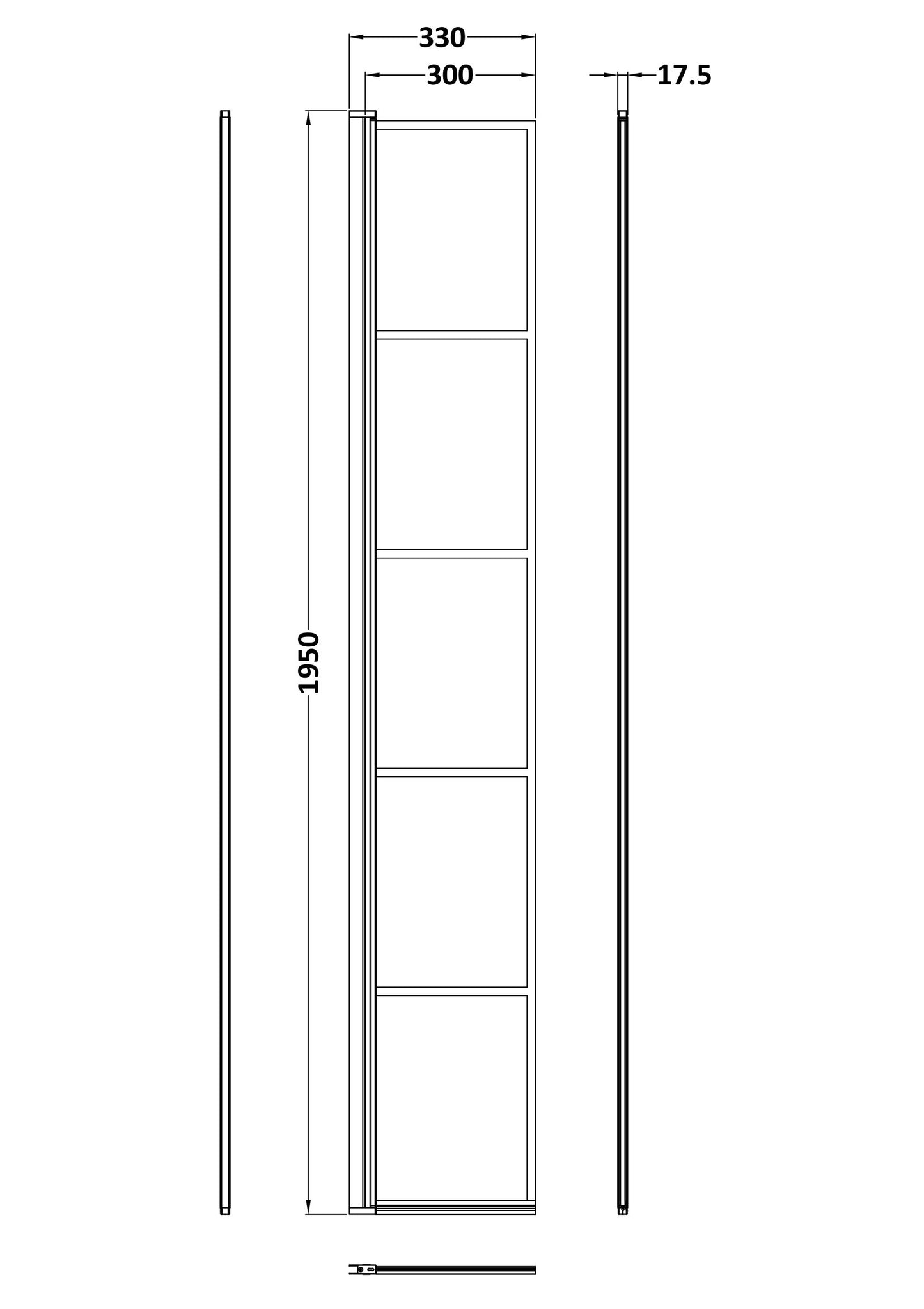Hudson Reed 1950mm x 300mm Framed Hinged Return Screen