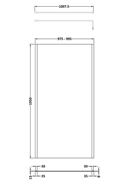Hudson Reed 1000mm Outer Framed Wetroom Screen with Support Bar