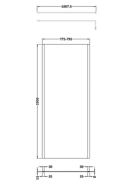 Hudson Reed 800mm Outer Framed Wetroom Screen with Support Bar