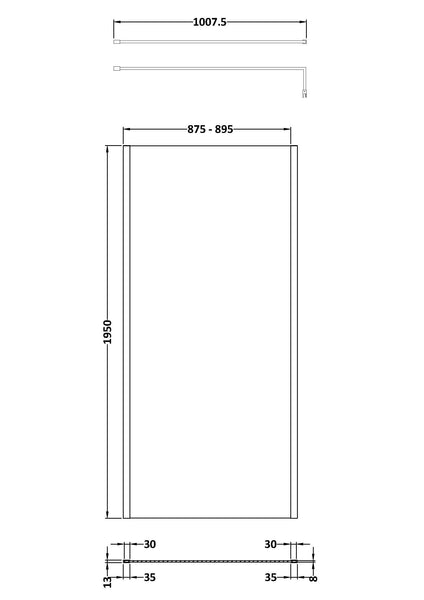 Hudson Reed 900mm Outer Framed Wetroom Screen with Support Bar