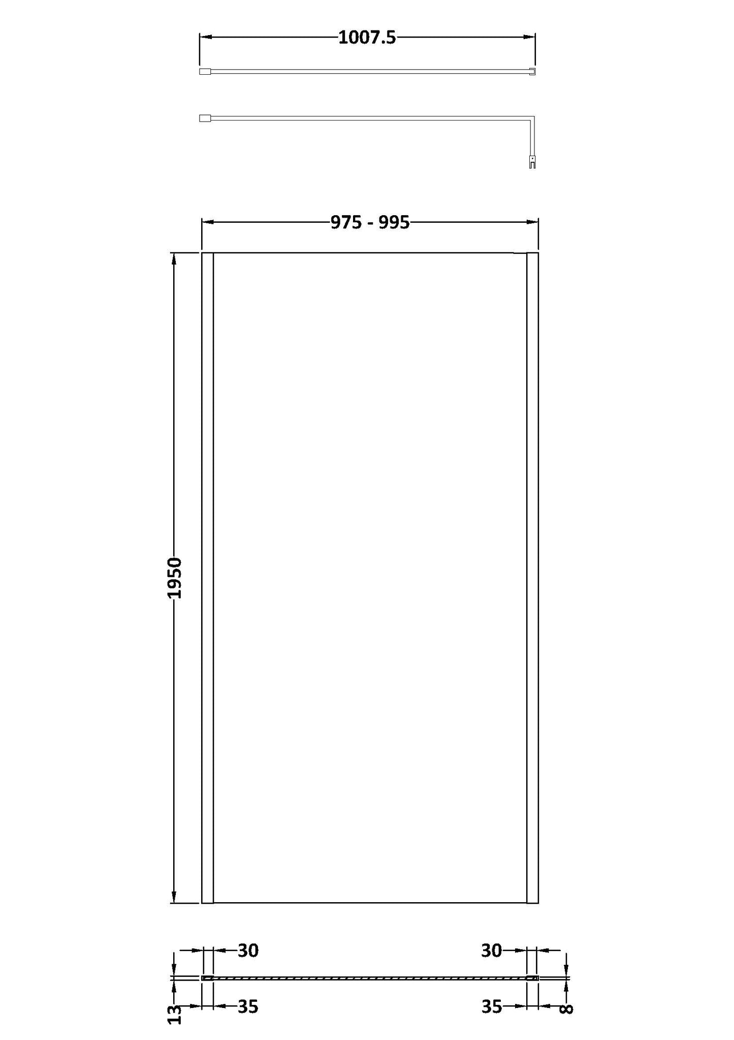 Hudson Reed 1000mm Outer Framed Wetroom Screen with Support Bar