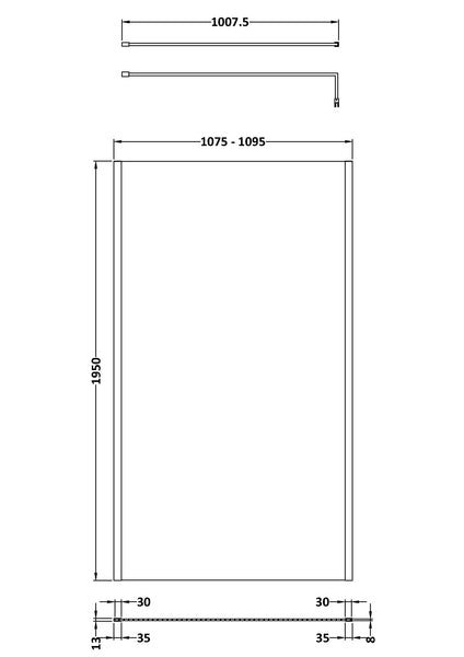 Hudson Reed 1100mm Outer Framed Wetroom Screen with Support Bar