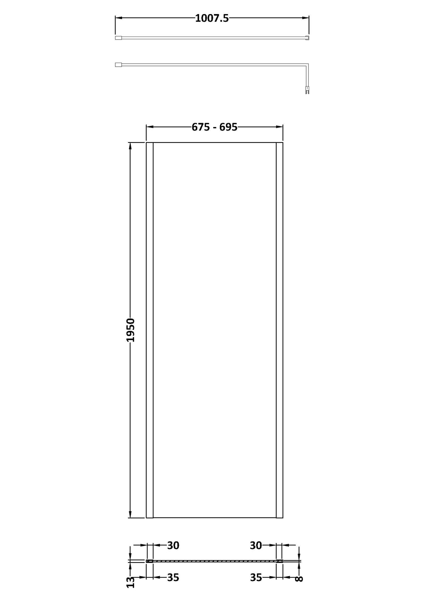 Hudson Reed 700mm Outer Framed Wetroom Screen with Support Bar
