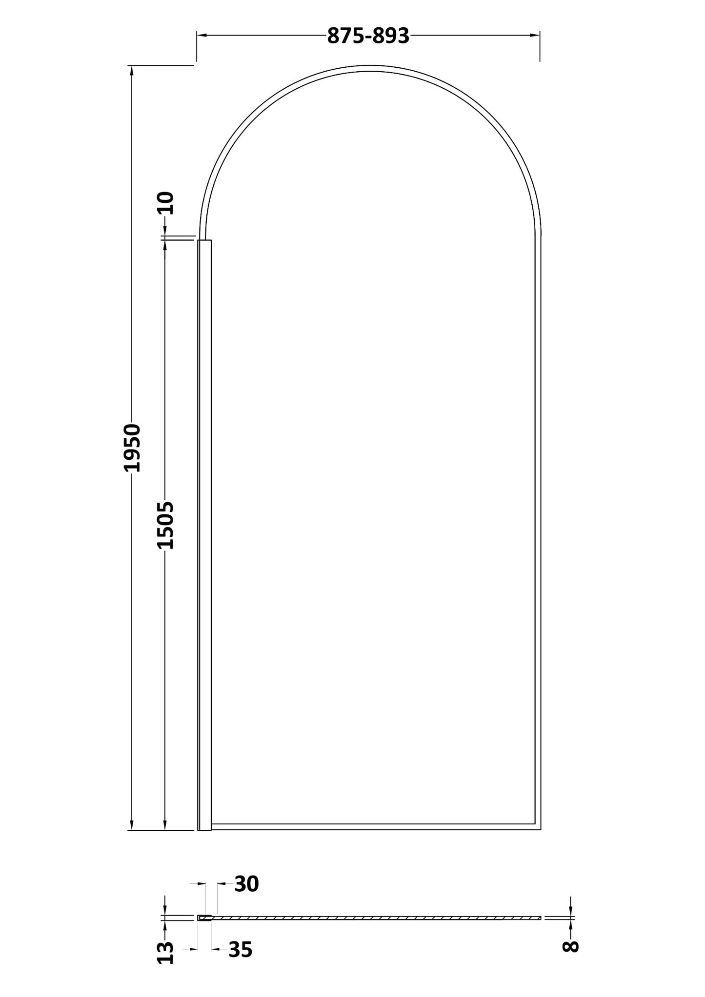 Hudson Reed 900mm Arched Wetroom Screen