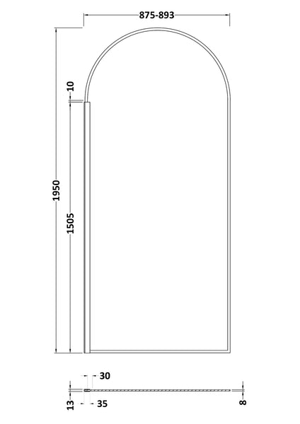 Hudson Reed 900mm Arched Wetroom Screen