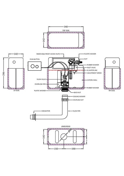 NUIE Pneumatic Dual Flush Universal Access Concealed Cistern