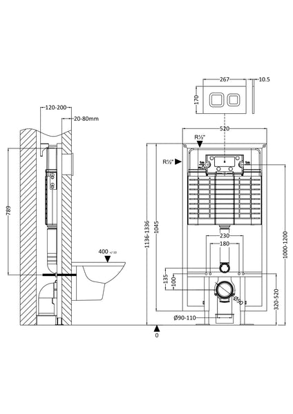 NUIE Dual Flush Concealed Cistern Frame Square Plate