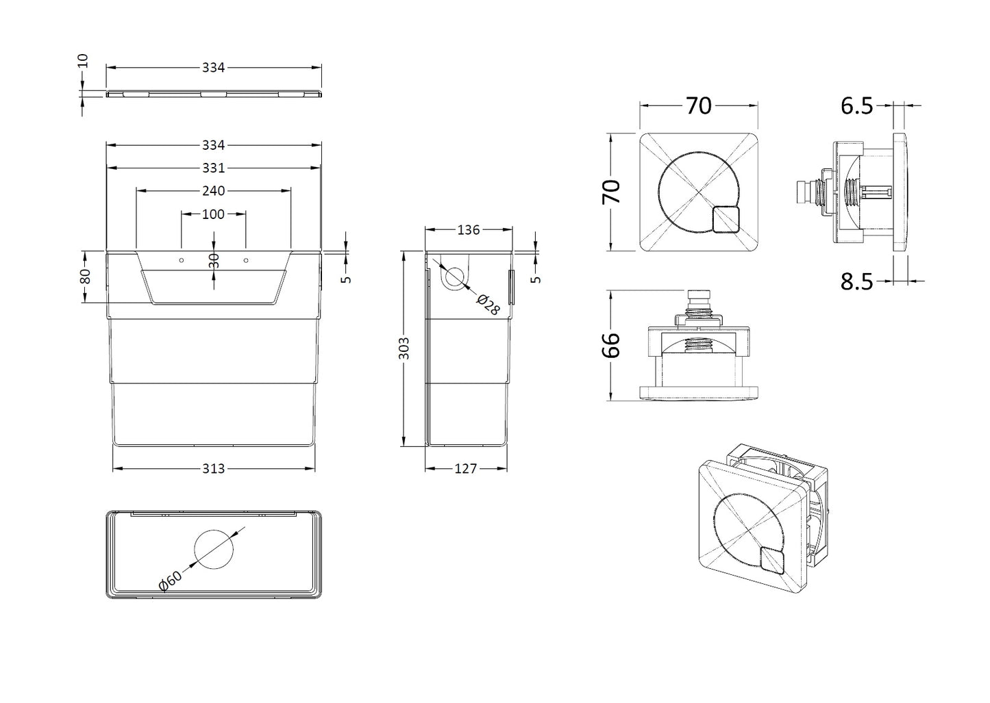 NUIE Concealed Cistern & Square Push Button