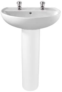 Twyford AR4212WH White Alcona 550 mm Pedestal 2 Tap Holes Washbasin,