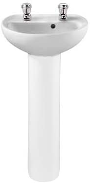 Twyford AR4812WH White Alcona 400 mm 2 Tap Hole Cloakroom Washbasin