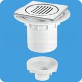 McAlpine TILED FLOOR Trapped Gully Vertical 110mm Diameter Outlet with Chrome Plated Stainless Steel Tile
