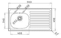 Pyramis Opis BS 940 x 490mm Kitchen Sink Left Hand