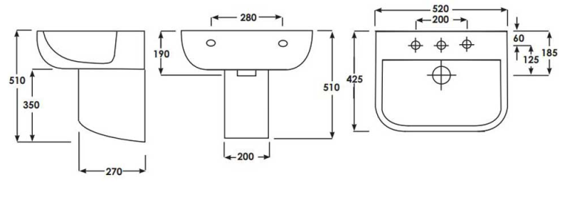 Arley 600 520mm Basin 1 Tap Hole