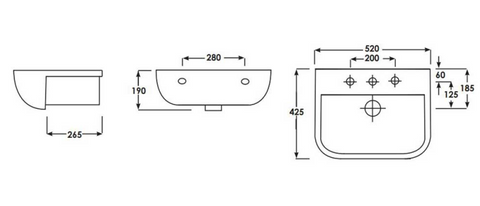Arley 600 52cm Semi Recessed Basin