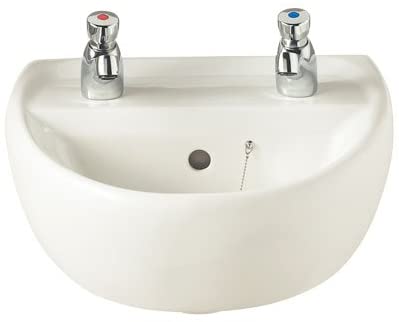 Twyford SA4112WH White Sola 400mm Wash Basin with 2 Tap Holes, Wall