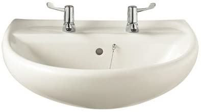 Twyford SA4312WH White Sola 600mm Wash Basin with 2 Tap Holes, Wall