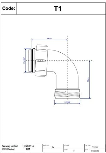 McAlpine 1̴_" 90̴åÁ Bend - BSP Male Thread x BSP Coupling T1