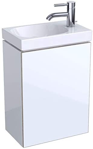 Geberit Acanto Hand-rinse basin vanity unit 500607, 396x534x246mm, Colour (front/body): glass white/white high gloss lacquered - 500.607.01.2