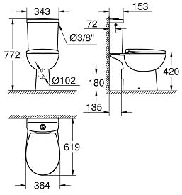 GROHE Bau Ceramic Free-Standing Toilet Pack without Flange