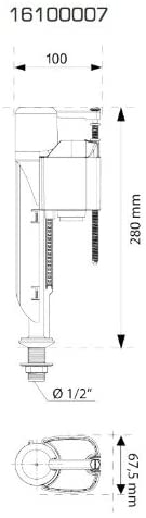 WIRQUIN Jollyfill BRASS 1/2 inch Bottom Entry Valve 9.5 inch WRAS Approved