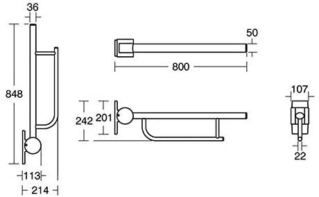 Armitage Shanks S6360 Contour 21 80cm Hinged Support Arm (Stainless Steel)