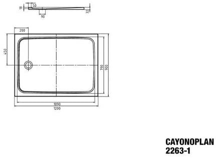 CAYONOPLAN Model 2263-1 Shower Tray Floor Standing 90 x 120 x 1.8 cm White