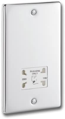 Greenbrook P17C Chrome Shaver Socket Supply Unit 115/230V AC dual voltage output (Polished / "Shiny" Chrome)