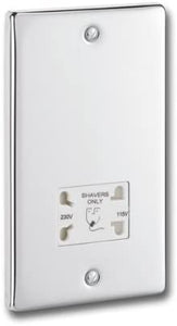 Greenbrook P17C Chrome Shaver Socket Supply Unit 115/230V AC dual voltage output (Polished / "Shiny" Chrome)