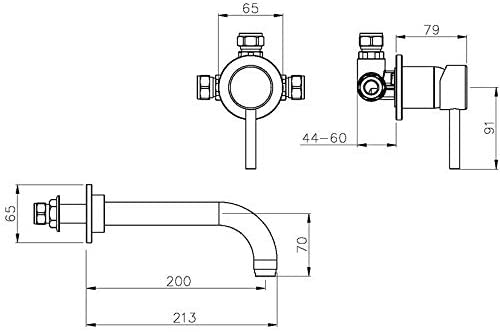 Abode AB2622 Harmonie Matt Black 2 Hole Wall Basin Mixer