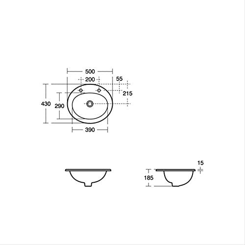 Armitage Shanks E895401 Sandringham 21 500mm 2 Tap Hole Countertop Washbasin - No Chain Hole