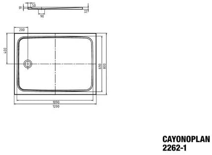 CAYONOPLAN Model 2262-1 Shower Tray Floor-Level White 80 x 120 x 1.8 cm