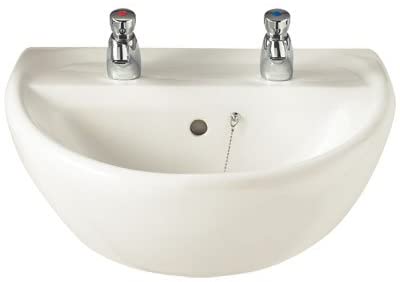 Twyford SA4212WH White Sola 500mm Wash Basin with 2 Tap Holes, Wall