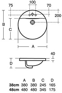 Ideal Standard E500801 Concept Sphere 38cm Countertop Washbasin 1 Tap Hole and Overflow