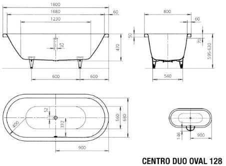 Kaldewei Centro Duo Oval 128 180x80cm, colour: White, with pearl effect - 282800013001
