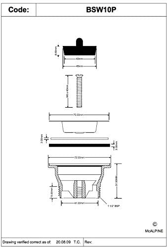 McAlpine 1̴_" Centre Pin Bath Waste with Plug BSW10P