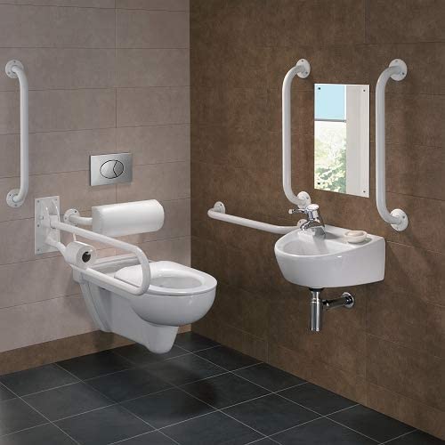 Twyford PK8251WH DOC M Rimless Wall Hung Pack, Left Hand, White Grab Rails & Seat