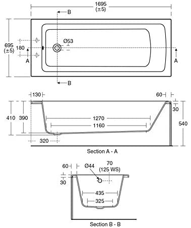 Ideal Standard E256501 Tempo Arc 170cm x 70cm Idealform Water Saving Bath