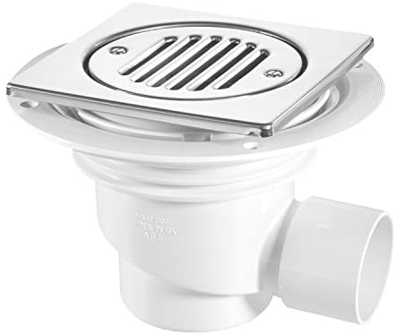 McAlpine TSG1T6SS 75mm Water Seal Gully with Horizontal Outlet for Tiled or Stone Floors, Chrome/White