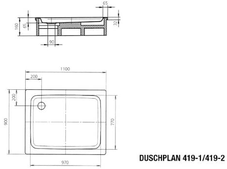Kaldewei Stahl Duschwanne Ambiente DUSCHPLAN 419-1 900x1100mm alpinweiÌÙ