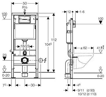 Geberit Duofix 1.12m WC Toilet Frame Delta Cistern Wall Brackets WC Bend Delta21
