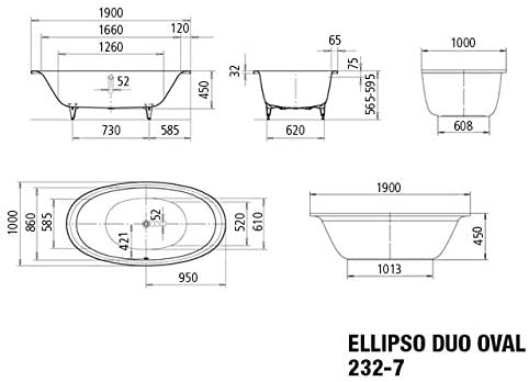 Kaldewei Ellipso Duo Oval 232-7, free standing 190x100cm, colour: White, with pearl effect - 286248053001