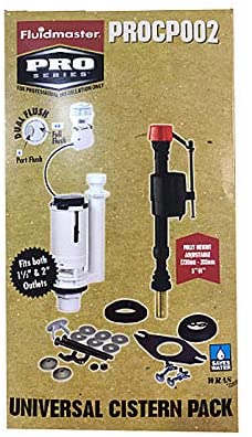 Fluidmaster PROCP002 - Fully Height Adjustable & Flush Valve with Chrome Botton - Universal Cistern Pack - Fixings Included