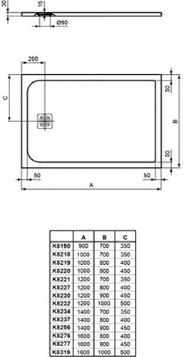 Ideal Standard k8190fs Shower Ultraflat Plate