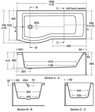 Ideal Standard E257601 Tempo Arc 170cm x 80cm Left Hand Shower Bath Idealform Plus+