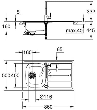 GROHE 31562SD0 | K200 Kitchen Sink & Bau Tap Bundle