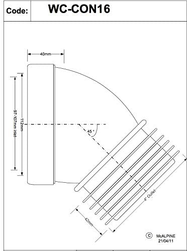 McAlpine WC-CON16 45 Degree Angle Rigid WC Connector, White