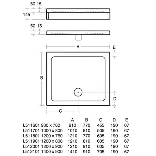 Ideal Standard L512001 Simplicity Low Profile Upstand 1200 x 900mm Shower Tray with Waste
