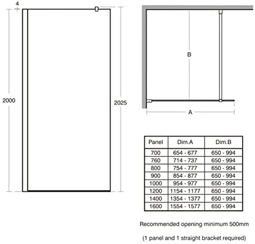 Ideal Standard L6224EO Silver Synergy 1000 mm Wet Room Panel, Dual