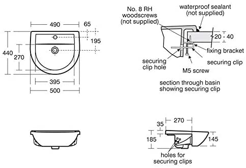 Armitage Shanks E895801 Sandringham 21 500mm 1 Taphole Semi-Countertop Washbasin